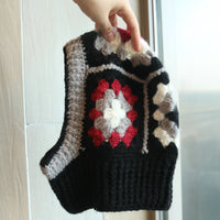 Mohair Contrast Color Niche Hand Crocheting Knitted Neckerchief One Sleeve Cap Warm Wool Hat