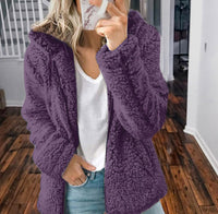 Thick plush zipper hooded pocket sweater