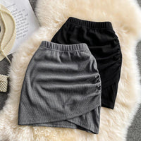 Irregular Pleated High Waist Elastic Skirt