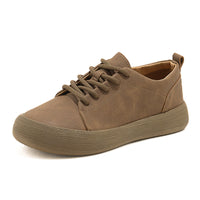 Men's Casual Leather Shoes Vintage Style Thick Sole Low-cut Lace-up