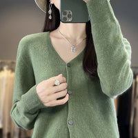 Women's V-neck Seamless Front Line Ready-made Garments Wool Cardigan