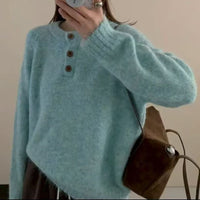 Korean-style Relaxed-fit Off-shoulder Crew-neck Cropped Sweater For Outerwear