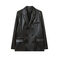 Double Breasted Suit Collar PU Leather Coat