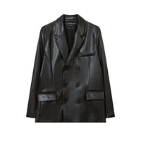 Double Breasted Suit Collar PU Leather Coat