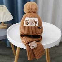 Children Hat Women's Knitted Keep Baby Warm Cartoon Bear Two-piece Set
