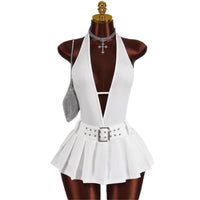 Deep-V Pleated Mini Dress For Women