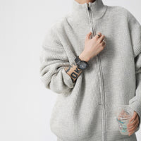 Heavyweight Stand Collar Double Zip-up Solid Color Sweater For Men