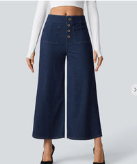 Womens Stretch High-Waist Elegant Slimming Wide-Leg Pants