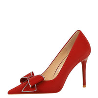 Rhinestone Bow Stiletto Heel Pumps Pointed High Heels