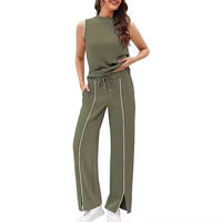 Sleeveless Tank Top And Wide-Leg Pants Two-Piece Womens Casual Sportswear Set