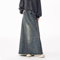 American Style Distressed Raw Edge Denim Skirt Plus Size Women