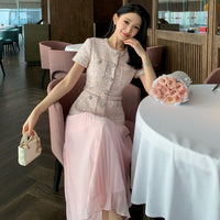 Womens Sequined Patchwork Chiffon Fake Two-Piece Long Dress