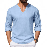 Men's V-Neck Plus-Size Long-Sleeve T-Shirt