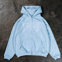 American Retro Hooded Zip-up Shirt Printed Sweater