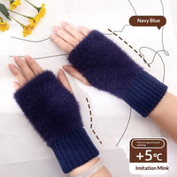 Women's Half-finger Plush Thermal Knit Gloves