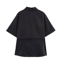 Simple Short-sleeved Lapel Double-layer Design Casual Long-sleeved Shirt