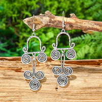 Ethnic Style Silver Distressed Earrings Retro Hollow Pattern