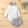 Lace Collar Long Sleeve Rombo Bow Shorts Three Piece Set