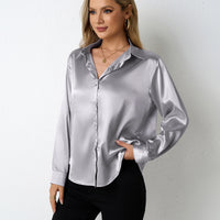 Sleek V-neck Cardigan Shirt In Satin