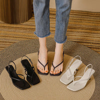 Soft Leather Square Toe High Heel Sandals For Women Summer