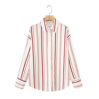 Striped Poplin Cotton Long-sleeved Lapel Shirt