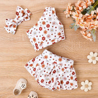 Baby Girl's Printed Floral Shoulder Culottes Three-piece Set