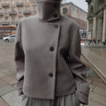 Women's Loose Casual Minimalist Long Sleeve Button-up Stand Collar Jacket