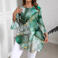 Fashion Casual All-match Marble Printed Round Neck Long Sleeve