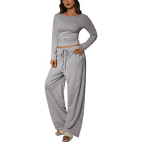 Womens Slim-Fit Long-Sleeve Wide-Leg Pants Suit