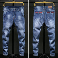 Autumn And Winter Men's Jeans Casual Fleece-lined Thickened Elastic Youth Slim Fit  Feet Pants