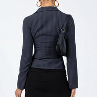 Lapel Breasted Cardigan Long Sleeve Shirt Slim Striped Top