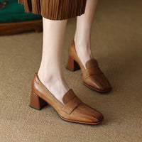 Square-toe Chunky-heel Mid-heel Low-cut Shoes