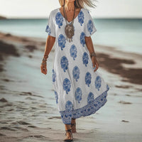 Creative Floral Womens V-Neck Short-Sleeve Dress