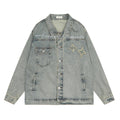 Men's Loose Hoodie Washed And Worn Lapel Denim Jacket Coat American Fashion