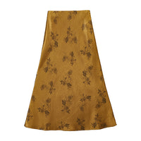 Rose Printed Satin A-line Skirt