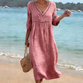 Elegant Casual V-Neck Solid Color Mid-Sleeve Womens Dress