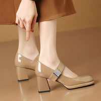 French-style Round-toe Low-cut Burgundy Mary Jane High Heels