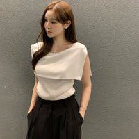 Striped Designer-Style Knitted Top With Side Slit Sleeveless