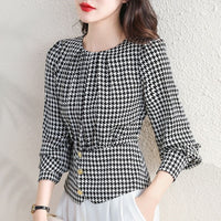 Chanel-style Houndstooth Pullover Blouse For Women