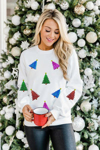 Shiny Christmas Tree Patch Sweater For Women