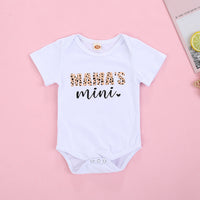 Short Sleeved Letter Printed Romper With Leopard Print Waistband Pants