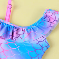 Girls' Scale Printed Flounced Gradient One-piece Swimsuit