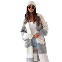 Mid-length Casual Color Plaid Sweater Cardigan Women's Clothes