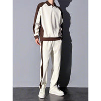 Men's Contrast Color Korean Design Sense Casual Sweatshirt Trousers Suit