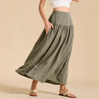 Womens Cotton Pocketed Skirt High-Waisted Elasticated Back Long Dress