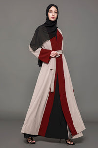 Red Brown Patchwork Flare Long Sleeved Dress