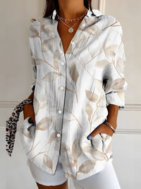 Womens Retro, Elegant Floral Print Long-Sleeve Shirt