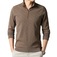 Long Sleeve T-shirt Zipper And Lapel Casual Stand Collar Bottoming Shirt Men's Clothing