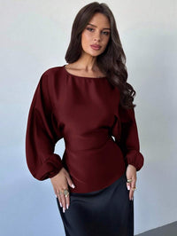 Casual Round Neck Lace-up Waist Shirt For Women