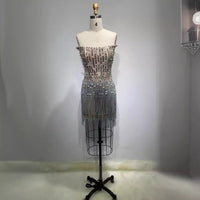 Solid-color Pearl- And Diamond-encrusted Tube Mini Dress With A Bandage-style Design